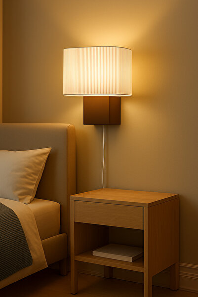 Rekatech Beyaz Akşam Duvar Lambası - Kablolu, Sıcak Işık Yayan Dekoratif Yatak Odası Lambası (E14 Duy)