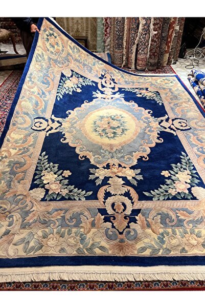 RD RAMAZAN DAĞ EL HALI SANATI El Dokuma Kabartmalı Çin Halısı Lacivert Zemin ...