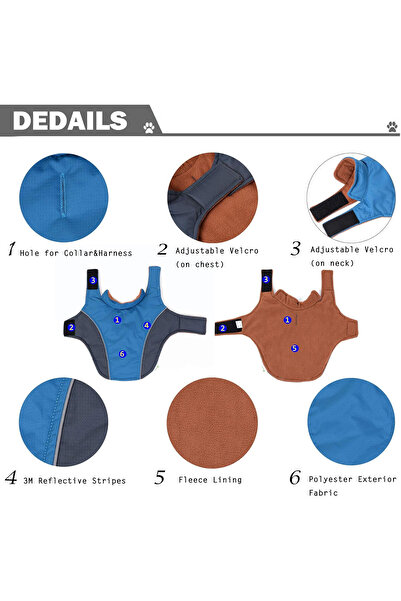 OEM Haină impermeabilă pentru câini Mile High Life, mărime XXS, căptușeală din fleece, benzi reflectorizante și închidere cu velcro, albastră