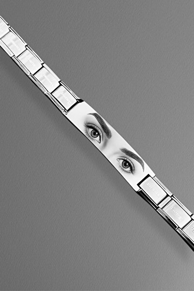 Vamoria İtalyan Charm Plakalı Çelik Bileklik Göz Lazer Baskılı Kişiye özel Bi...