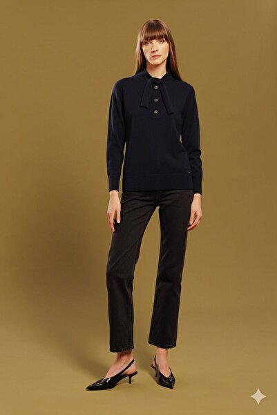 Lal Triko Scarf Collar Buttoned Sweater 12223