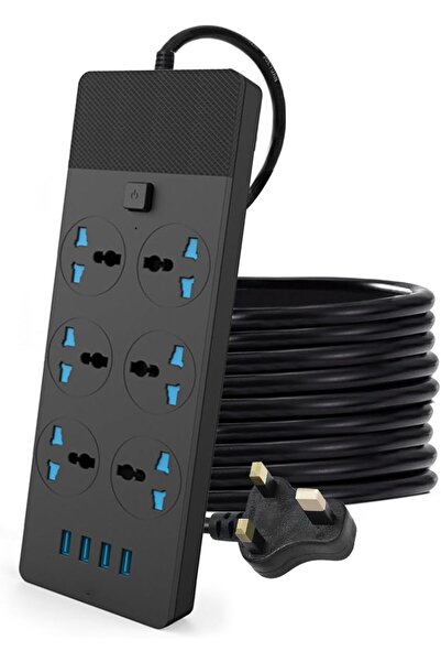 Generic Universal Power Strip with 6 Global Plug Adapters, 4 USB Ports, 2m Cord - ICVV