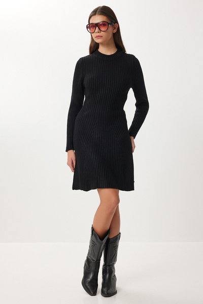 Lovelyİstanbul Fitilli Triko Kısa Çan Elbise LCI0055 SİYAH