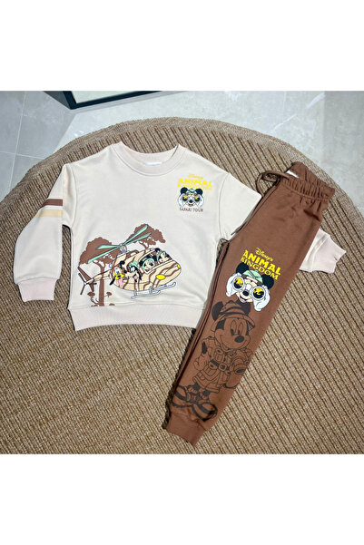 NOBLEKIDS طقم ديزني سفاري تور مطبوع للأطفال - سويت شيرت رقم مطبوع وسروال جوجر