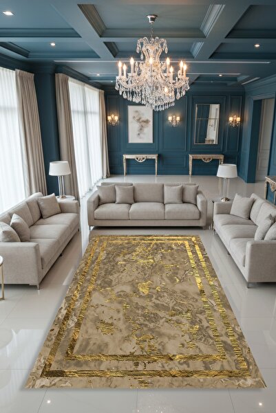 Kessy Home Studio Majestik Modern Yeşil Halı Lüks Salon Halısı Dekoratif ve Ş...