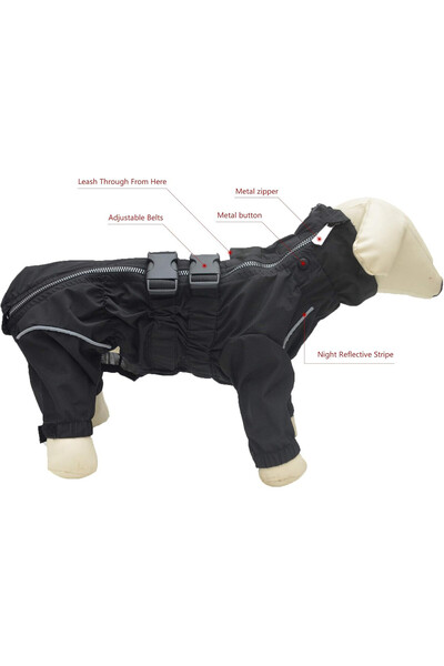 OEM Haină impermeabilă Lovelonglong pentru câini, M, nailon, căptușeală din fleece, benzi reflectorizante, neagră