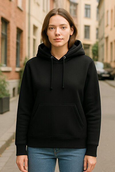 MARKATEM μπλούζα με κουκούλα και τσέπη καγκουρό, βαμβακερή χτενισμένη σε 3 σκέλη