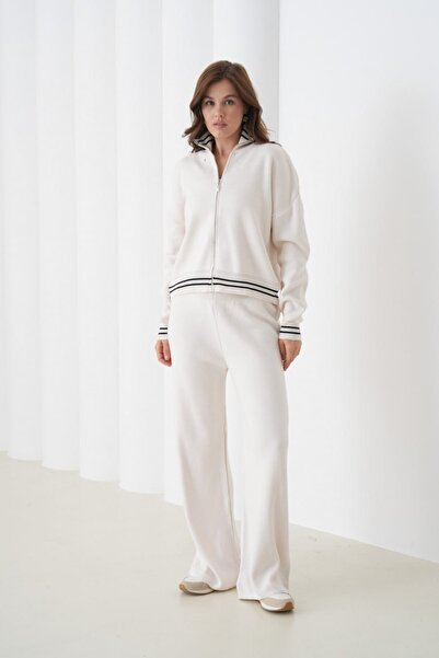 Noi Belis Mock Neck Zipper Detailed Cardigan Pants Knitwear Bottom-Top Set Aw25Au0028