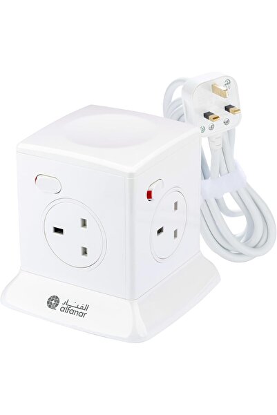 Alfanar 4-socket Tower Power Strip, 1.5 mm² Cable 2.5 m, 13A Fused Plug with Overload Protection Bu