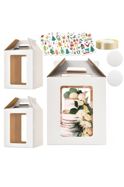 Wuciray Cake Transport Boxes, Tall, Set of 2, Transparent Cardboard,