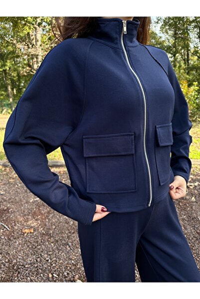 manana fashion Modal Fabric Zippered Pocket Cardigan Pants Tracksuit Set