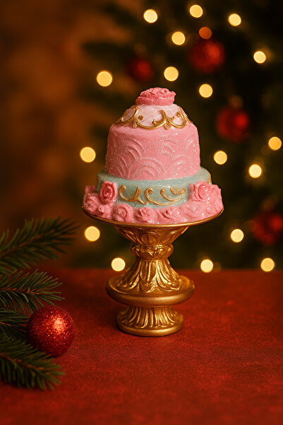 Jumbo Decoratiune de Craciun Tort Pastel cu Baza Aurie Ø7x11cm