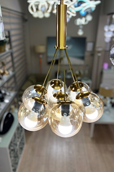 MINIMAL ETICARET VE BILGI TEKNOLOJILERI Zeppelin Cloud Golden 7'li Honey Yellow Cam Avize