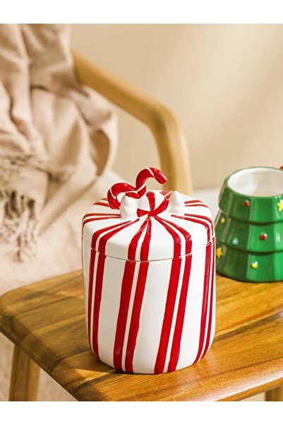 LC Waikiki Lcw Home Red Candy Cane Ceramic Jar