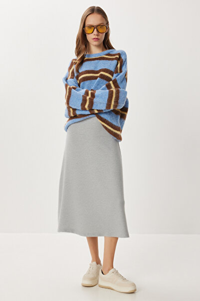 Lovelyİstanbul High Waist Flared Soft Skirt Lub0320 Gray Melange