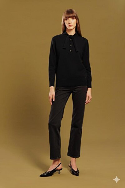 Lal Triko Scarf Collar Buttoned Sweater 12223