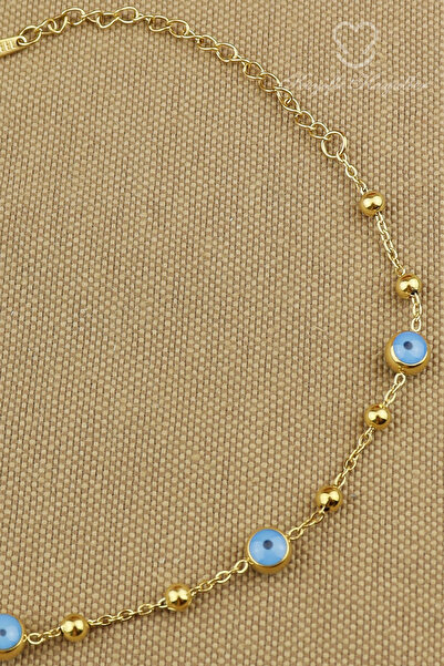 Keyifli Hayaller Nazar Boncuklu Çelik Dorika Zincir 316L Paslanmaz Çelik Bileklik 18+5cm Trend Kararmaz