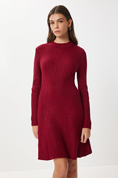 Lovelyİstanbul Fitilli Triko Kısa Çan Elbise LCI0055 BORDO