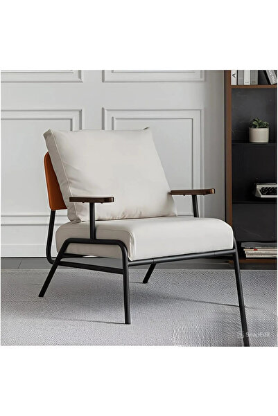 NZONE STORE كرسي جلدي مميز مع مسند ذراع خشبي، كرسي عصري، كرسي استرخاء بذراعين...