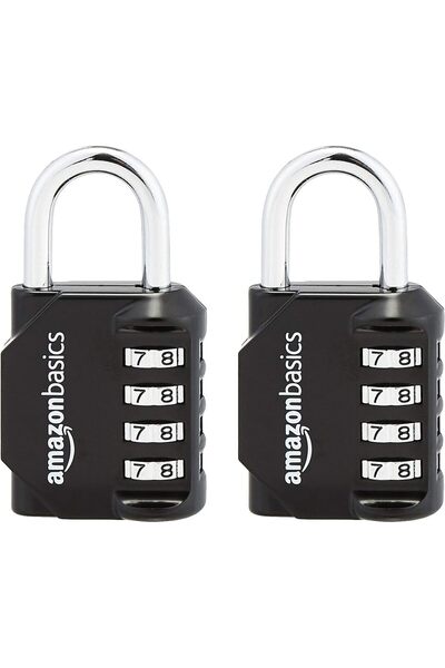 Amazon basics 4-Digit Combination Lock, Black/Silver, 2-Pack AB-PL111