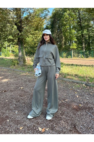 manana fashion Modal Fabric Zippered Pocket Cardigan Pants Tracksuit Set