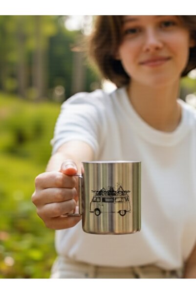 Orcamp Cidarlı paslanmaz Çelik kupa bardak katlanır saplı asılabilen düz kulpsuz kamp piknik bardağı 180ml