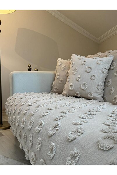 LUSSO Pompon Sofa Cover Cappuccino 180 X 243