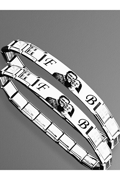 Vamoria İtalyan Charm Plakalı Çelik Bileklik İsimli İsme Özel Kişiye özel Resimli Fotoğraflı (2 Adet)