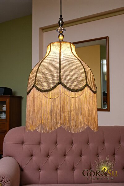 Göksu Lighting Retro Vintage Rattan Püsküllü Sarkıt Avize - Salon Oturma Odası