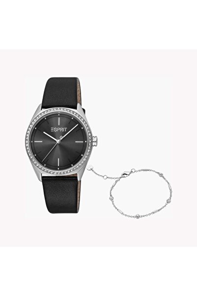 Esprit Women's Black Leather Watch, Black Dial | Es1l003m0015