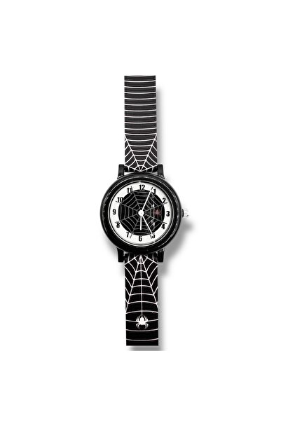 Coliseum Fm Analog Children's Watch with Spider Web Figure Black and White
