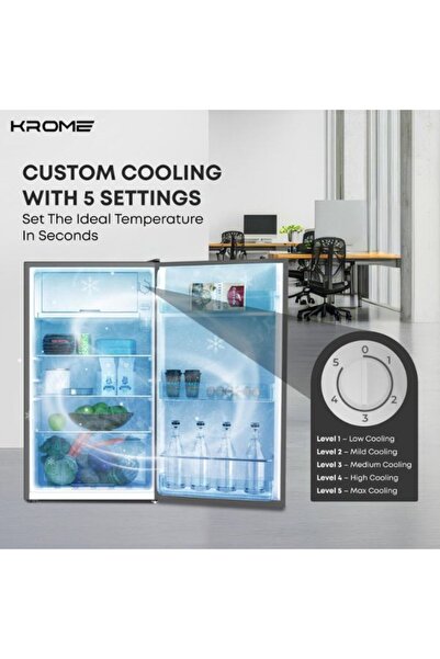 Krome Glass Door Refrigerator | 141L Gross / 90L Net Capacity | Direct Cool | Floral Design