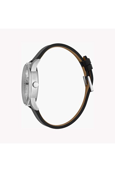 Esprit Men's Black Leather Watch, Silver Dial | Es1g093m0015