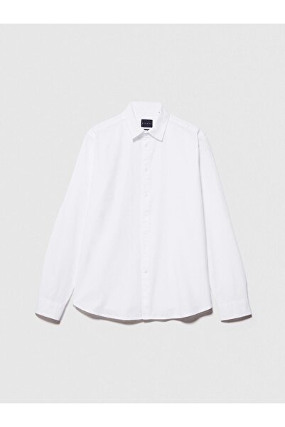 Sisley 100% βαμβάκι εφαρμοστό Oxford Shirt Ανδρικό λευκό πουκάμισο - 324P5HHLSQ031