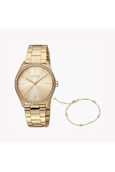 Esprit Women's Gold Stainless Steel Watch, Champagne Dial | Es1l081m0035