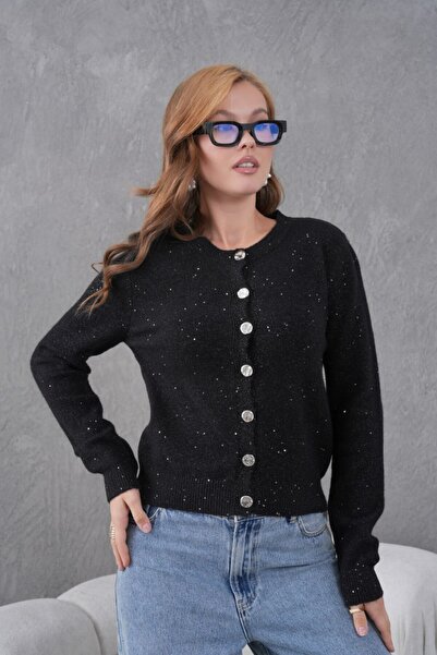 Noi Belis Simli Premium Yarn Crew Neck Regular Fit Knitwear Cardigan Aw25Hi0055