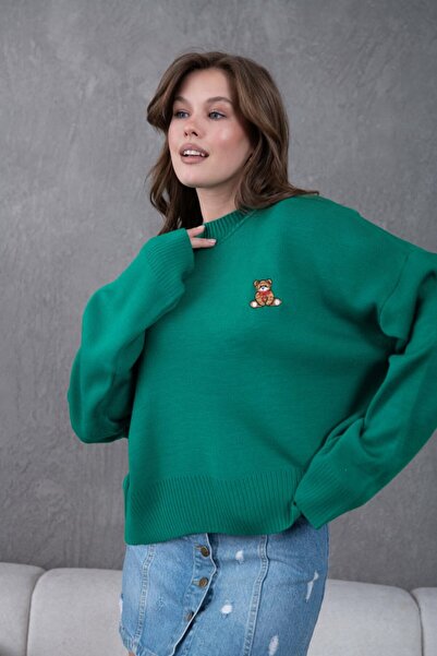 Noi Belis Oversized Teddy Bear Detailed Mock Neck Knitwear Sweater Aw25Kz0073