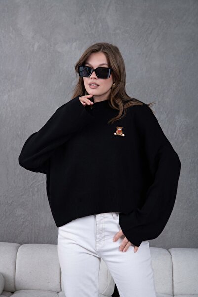 Noi Belis Oversized Teddy Bear Detailed Mock Neck Knitwear Sweater Aw25Kz0073