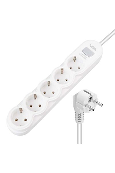 merland benvecocuk Vea Va-21569 مقبس حماية من التيار 1.5 متر مع مفتاح 5 قطع أبيض