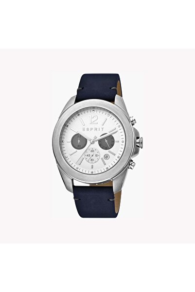 Esprit Men's Blue Leather Watch, Silver Dial | Es1g200m0025