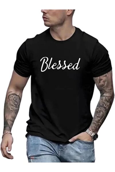 OEM Men's T-Shirt 'BLESSED' Hand-Vinyl, 100% Cotton, Regular Fit, Black