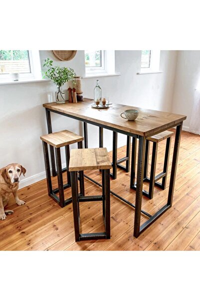 MODERN LİFEE 4 SANDALYE + 60 X 120 BAR MASASI SET KAHVE/YEMEK KÖŞESİ SETİ(HER...