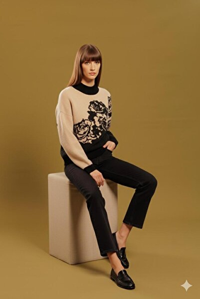 Lal Triko Rose Patterned Knitwear Sweater 12109