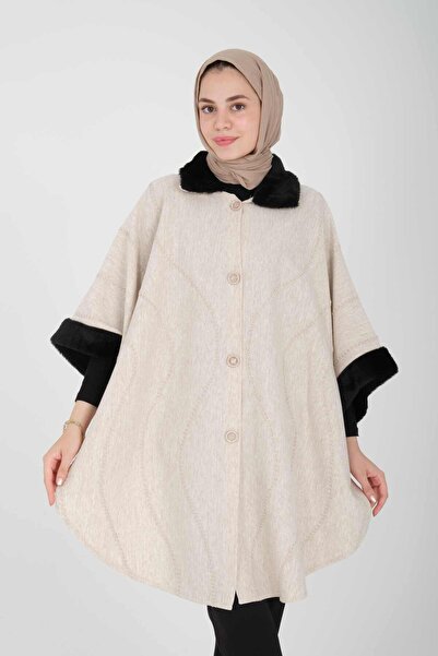 ipekton studio Kadın Çelik Örme Nakışlı Standart Beden Panço