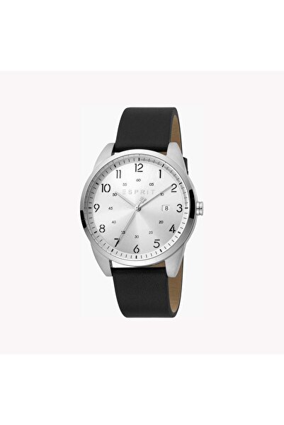 Esprit Men's Black Leather Watch, Silver Dial | Es1g093m0015