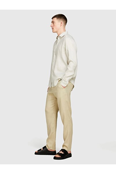 Sisley 100% Linen Regular Fit Shirt Men's Beige Shirt - 325P5Bkusq029