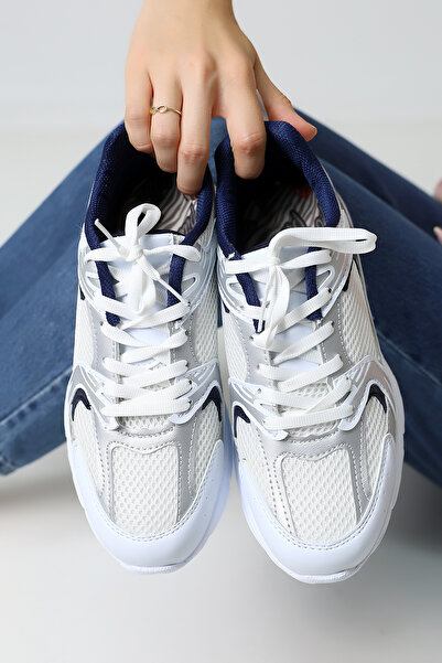Encool White Mesh Women's Sports Shoes – Stylish and Comfortable Sneaker Model with Navy Blue Detail