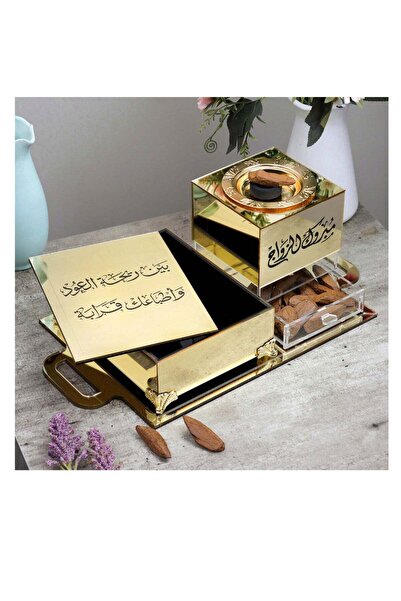 Story of candle مبخرة مع صندوق لحفظ البخور وللتخزين وصينية تحملهما ,المبخرة ب...