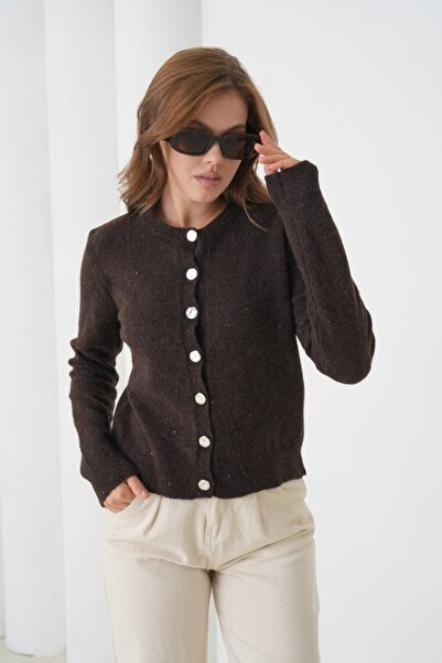 Noi Belis Simli Premium Yarn Crew Neck Regular Fit Knitwear Cardigan Aw25Hi0055