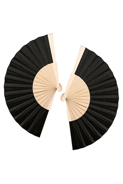GWHOLE Black wooden and polyester fan, 2 pieces, foldable, DIY, gift, decoration, wedding